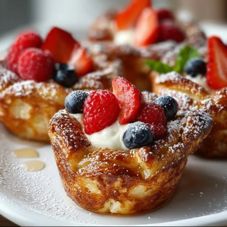 Tasses de pain perdu cuites au four délicieusement dorées et savoureuses.