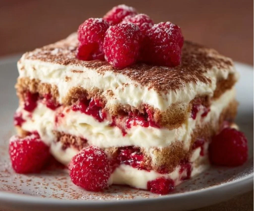 Tiramisu crémeux à la framboise, dessert gourmand et fruité