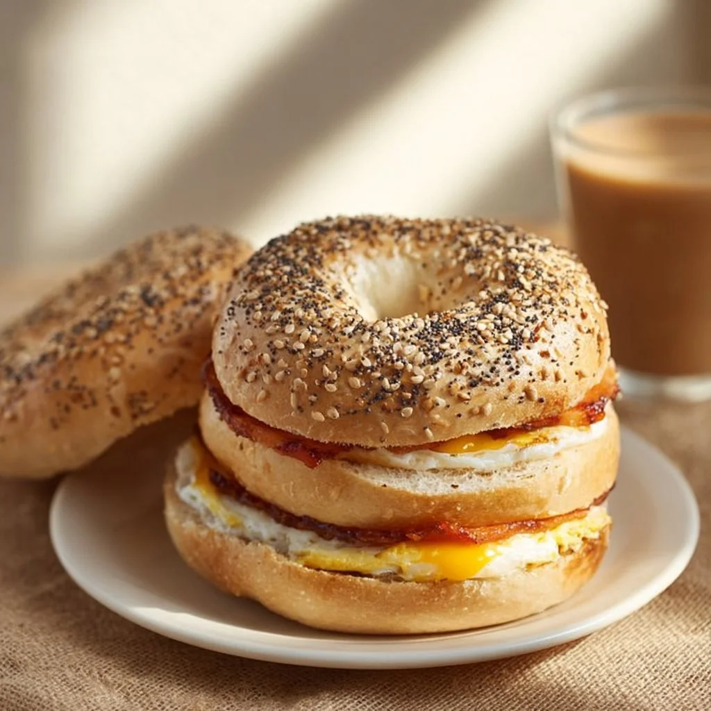 Bagels frais du petit-déjeuner garnis de diverses toppings appétissants