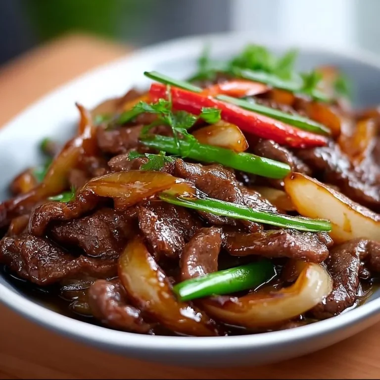 Bœuf sauté aux oignons, plat savoureux prêt à être partagé.