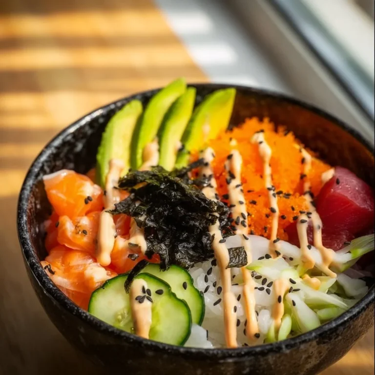 Bol de sushi frais et savoureux avec assortiment de poisson et légumes