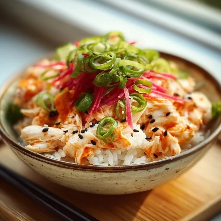 Bol de sushi au crabe piquant, plat savoureux et coloré.