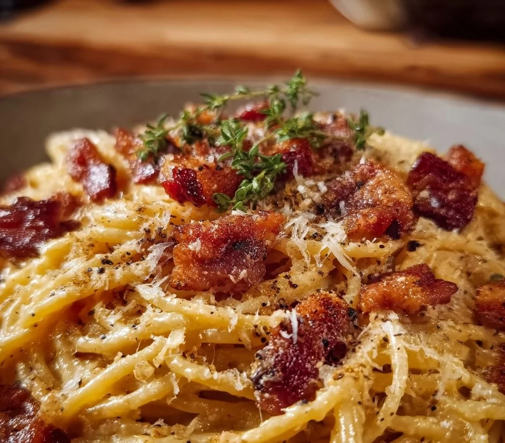 Carbonara italienne authentique au guanciale crouissant