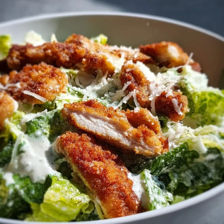 César croustillant au poulet et croûtons dorés, salade garnie et appétissante
