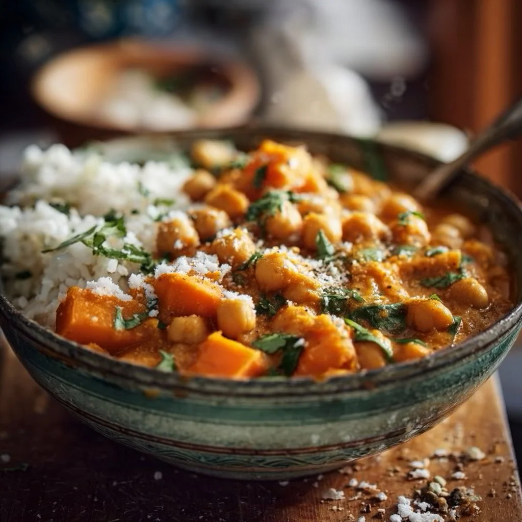 Curry épicé aux patates douces et pois chiches