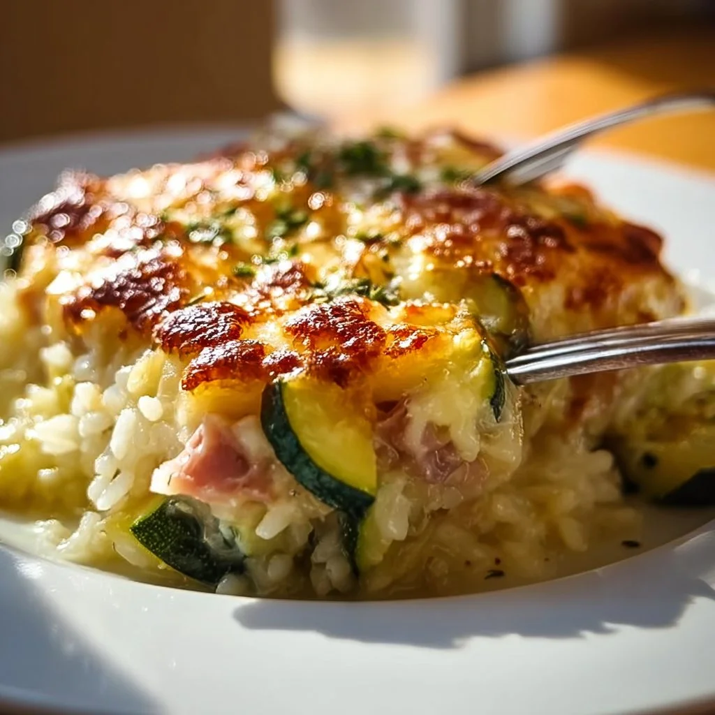 Gratin Cr&eacute;meux de Courgettes au Jambon et Riz