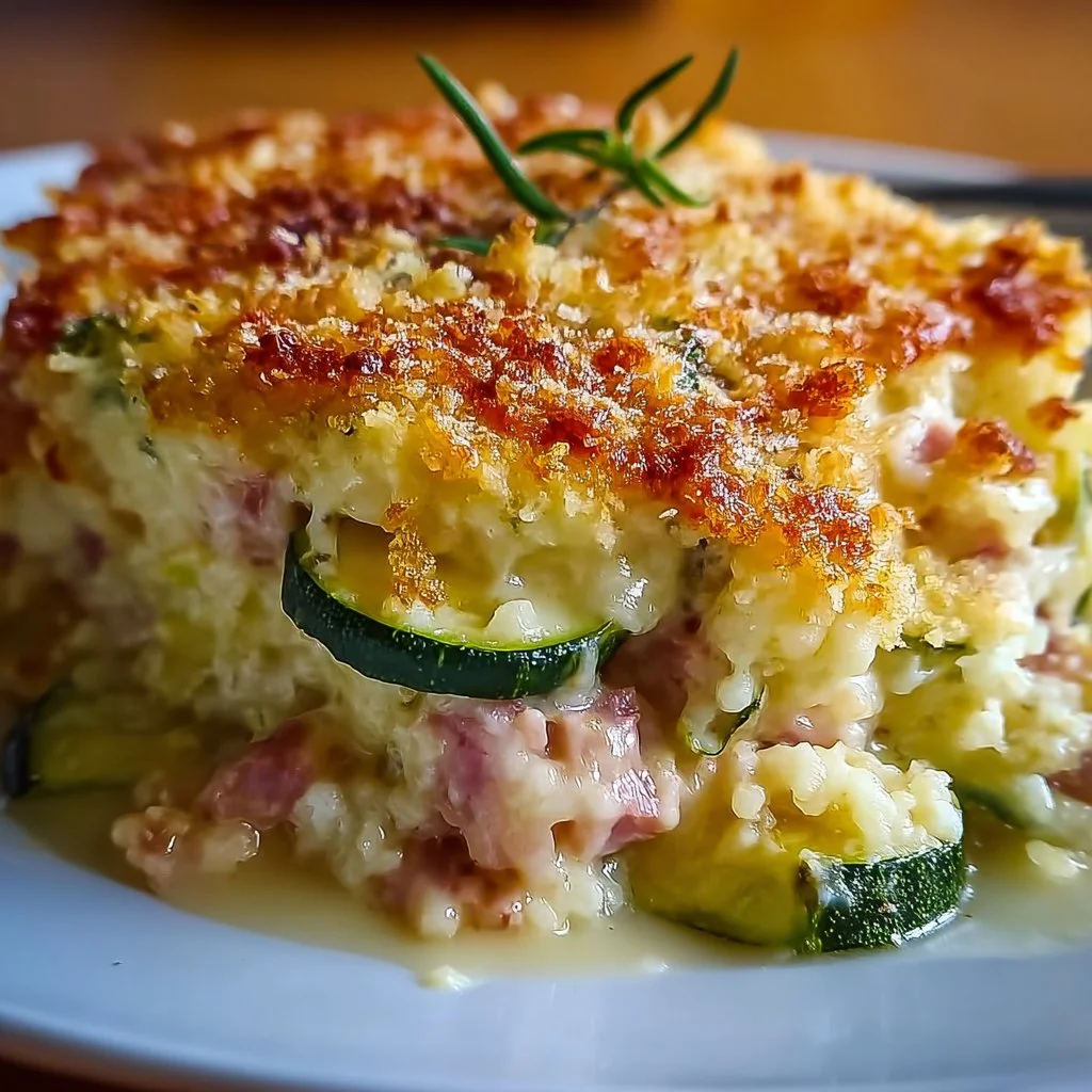 Gratin Crémeux de Courgettes au Jambon et Riz