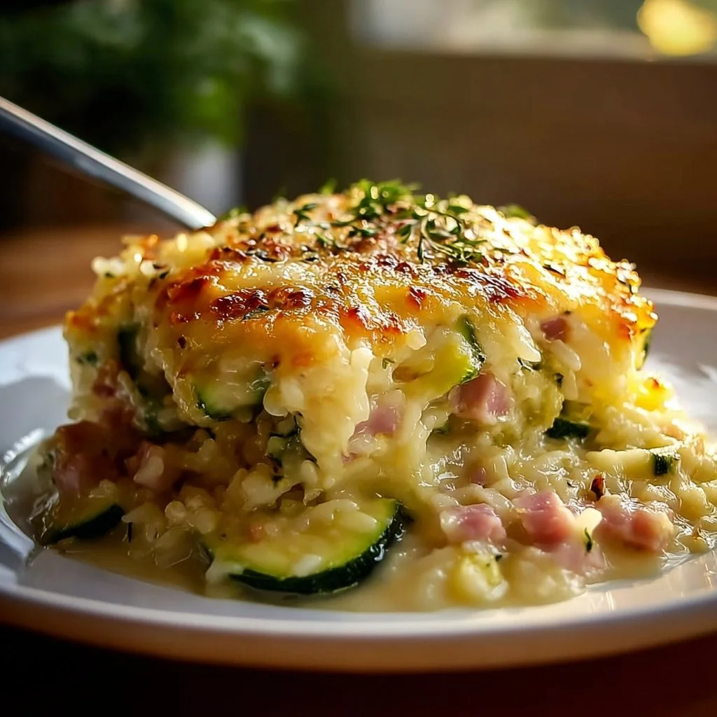 Gratin de courgettes au jambon et riz cr&eacute;meux : un d&eacute;lice r&eacute;confortant