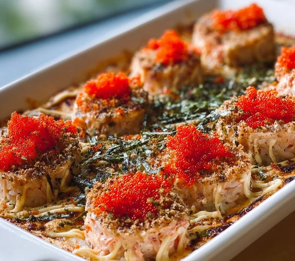 Gratin de sushi au crabe et thon relev&eacute;