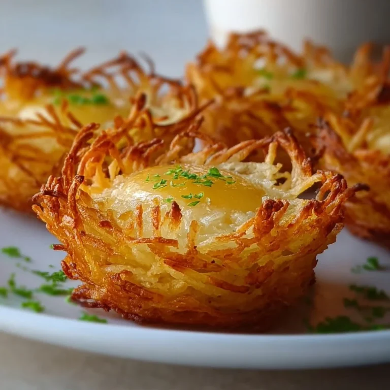 Nids de Pommes de Terre Croustillants dorés et croustillants servis sur une assiette