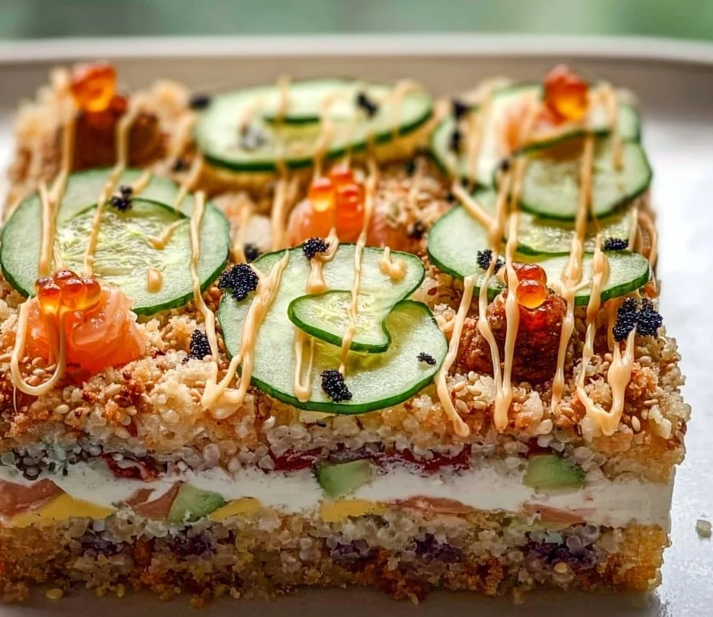 Parfait de sushi au four avec ingrédients frais et colorés