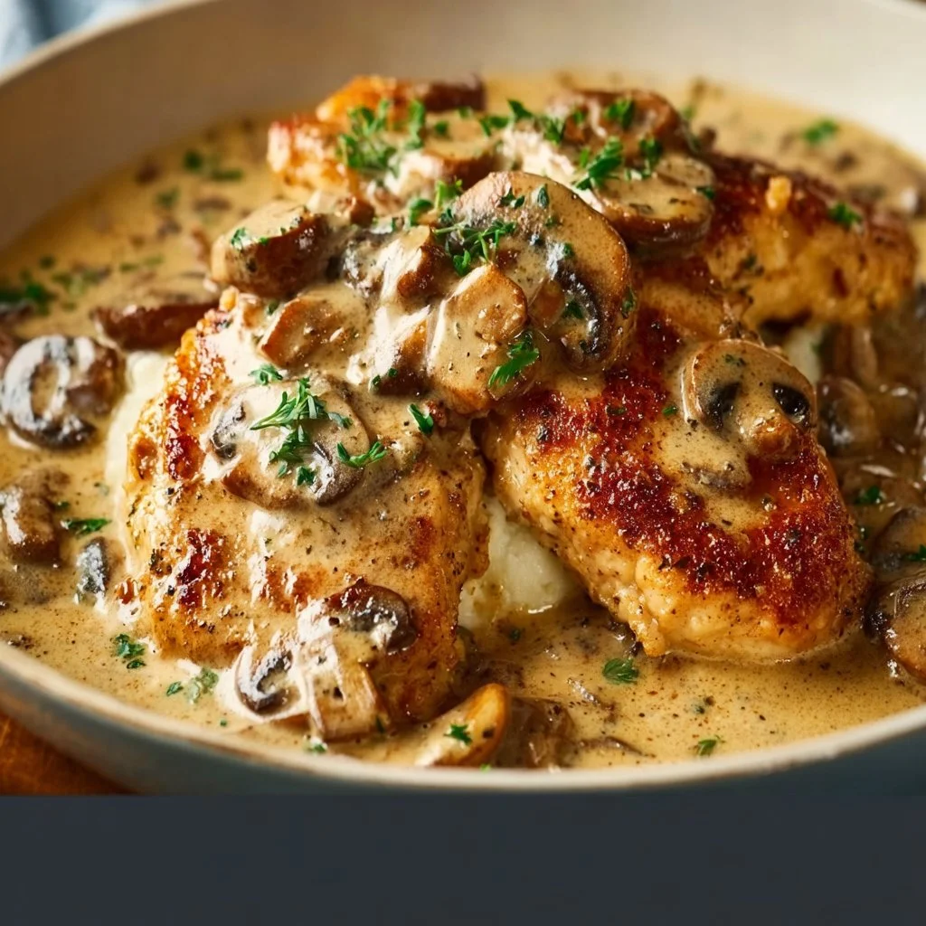 Poulet à la crème et aux champignons