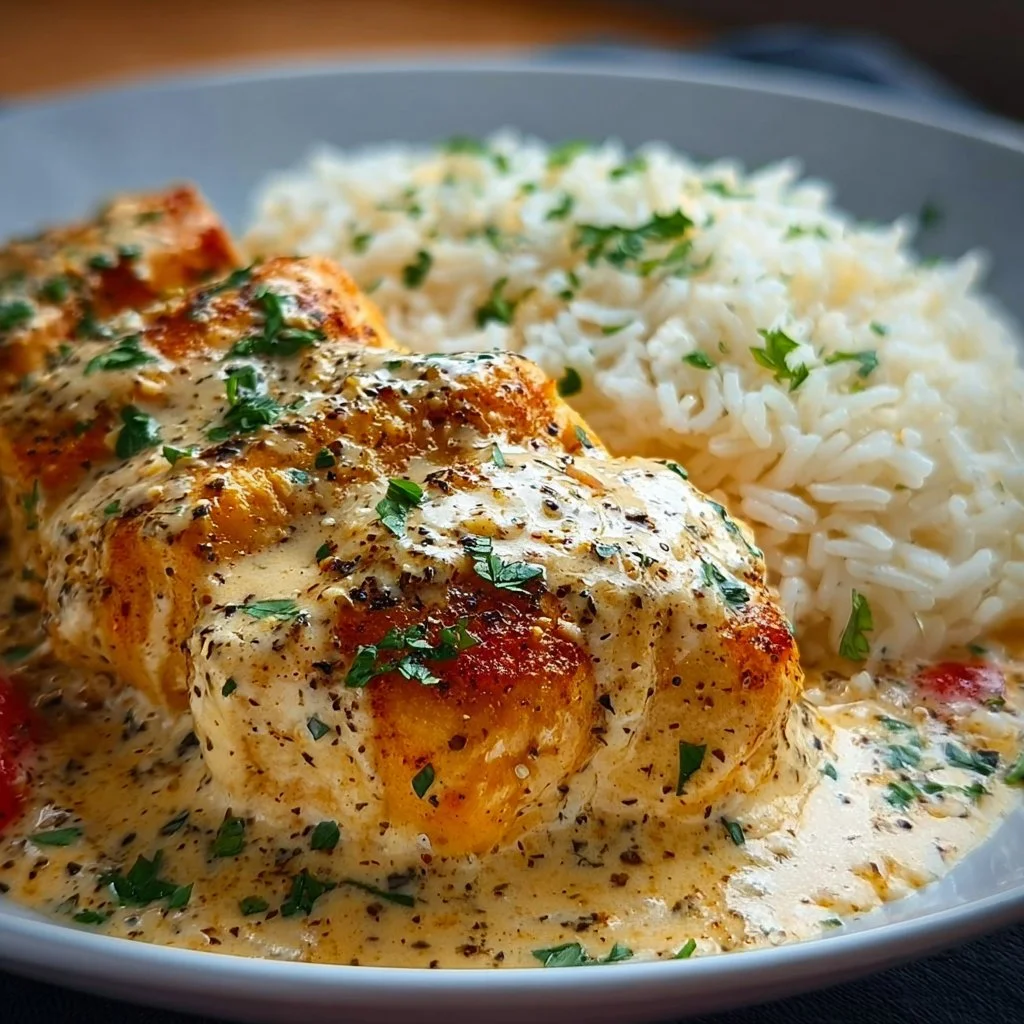 Poulet Cr&eacute;meux sur Lit de Riz Fondant