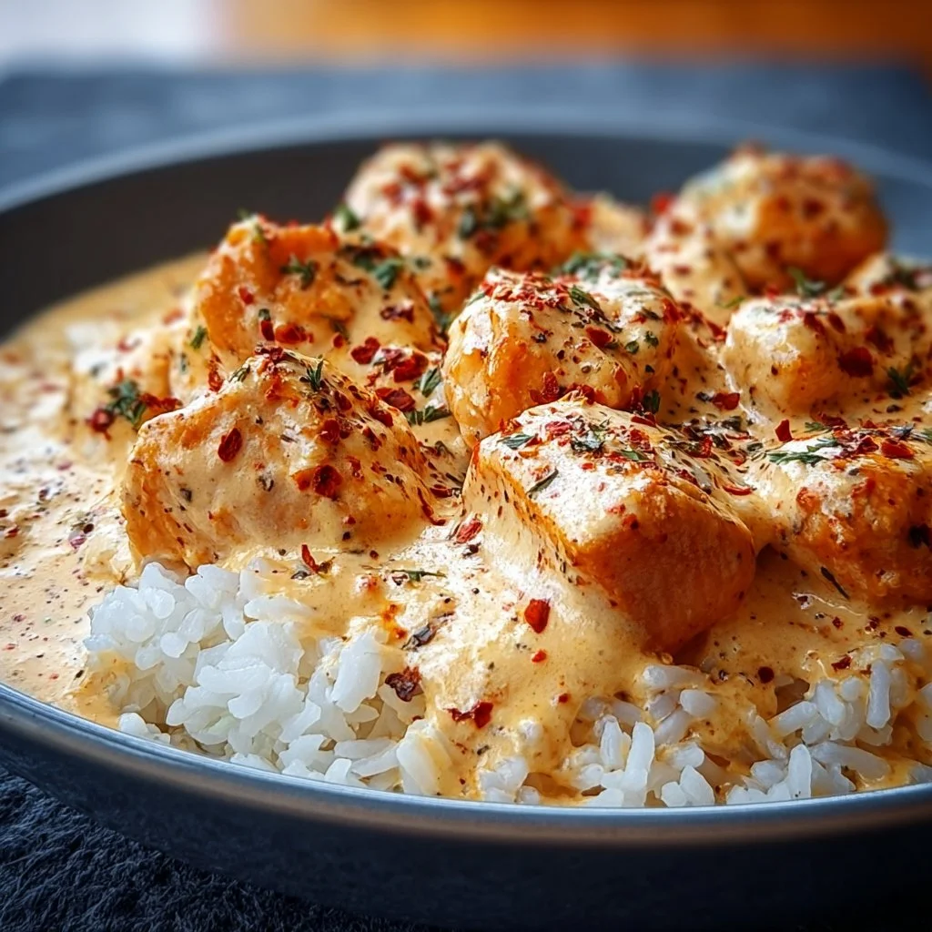 Poulet Crémeux sur Lit de Riz Fondant
