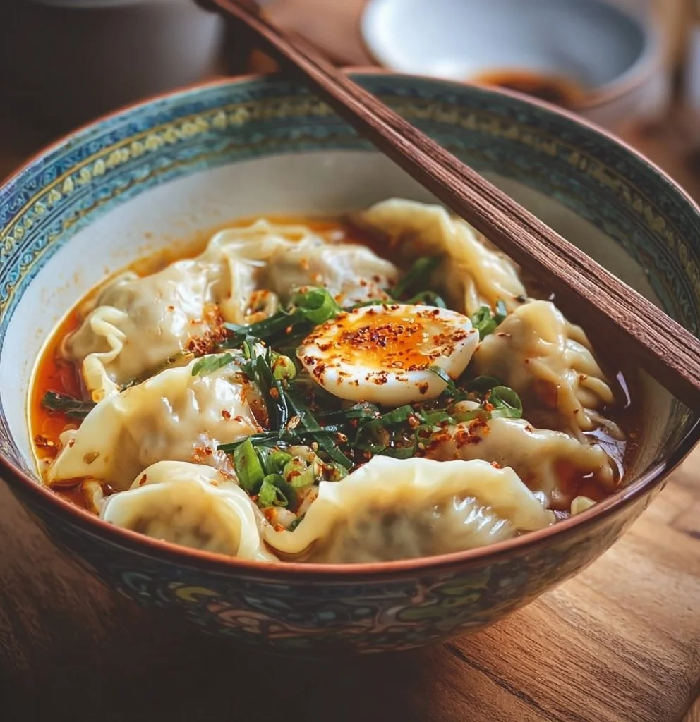 Ramen garni de dumplings