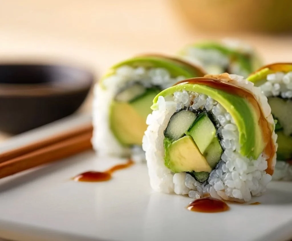 Rouleaux de sushi aux concombres et &agrave; l'avocat