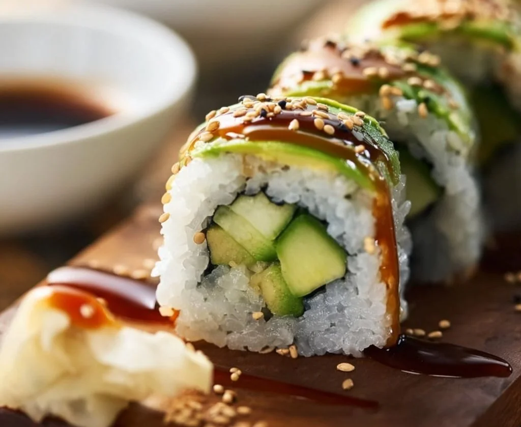 Rouleaux de sushi aux concombres et à l'avocat