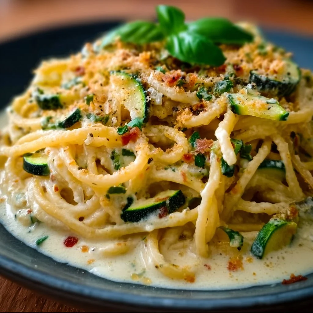 Spaghettis à la crème de courgettes