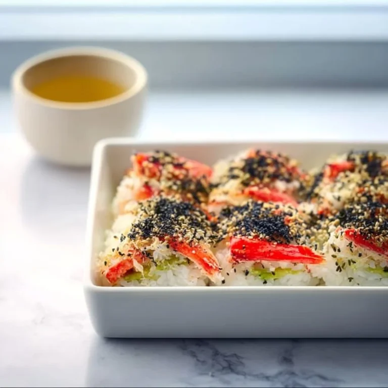 Sushi au crabe facile et savoureux, prêt à être dégusté.