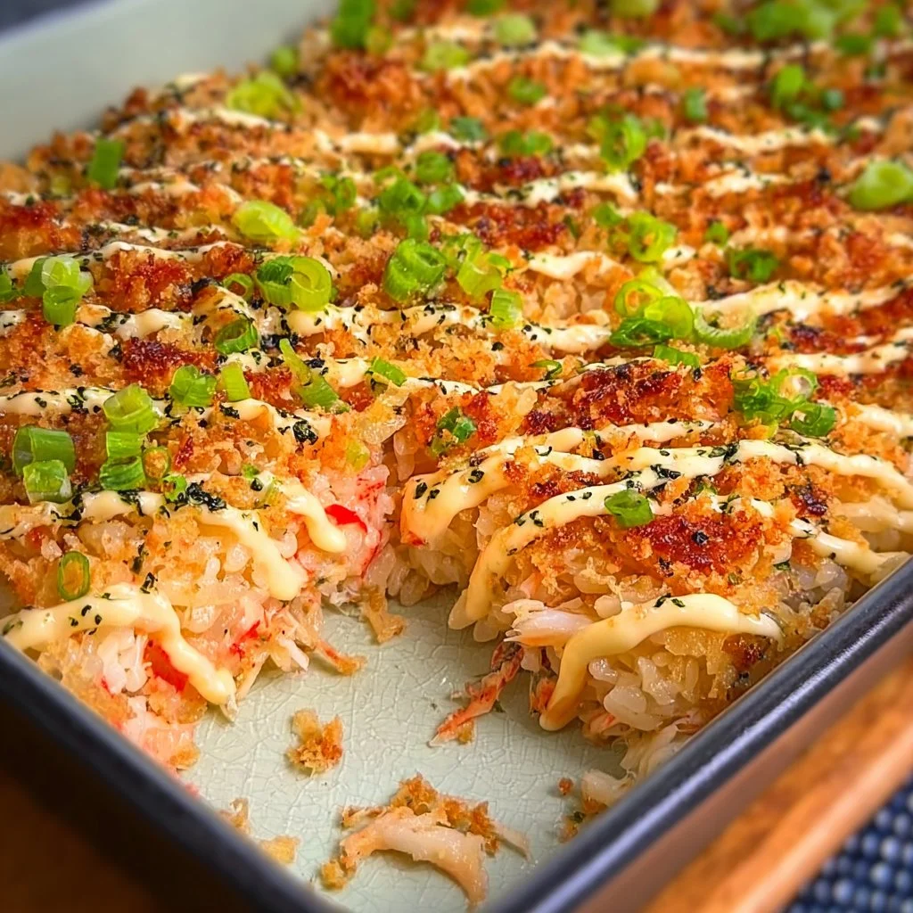 Sushi au four avec du crabe surimi (casserole de sushi)
