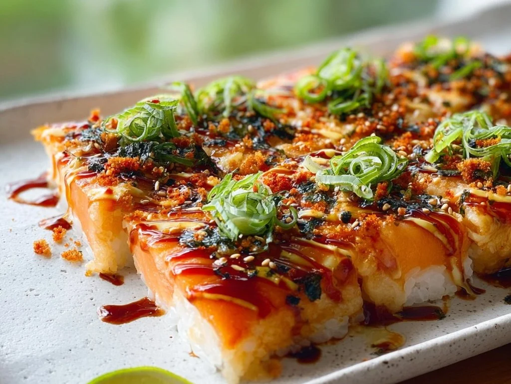 Sushi au saumon épicé au four, préparé de manière simple et rapide