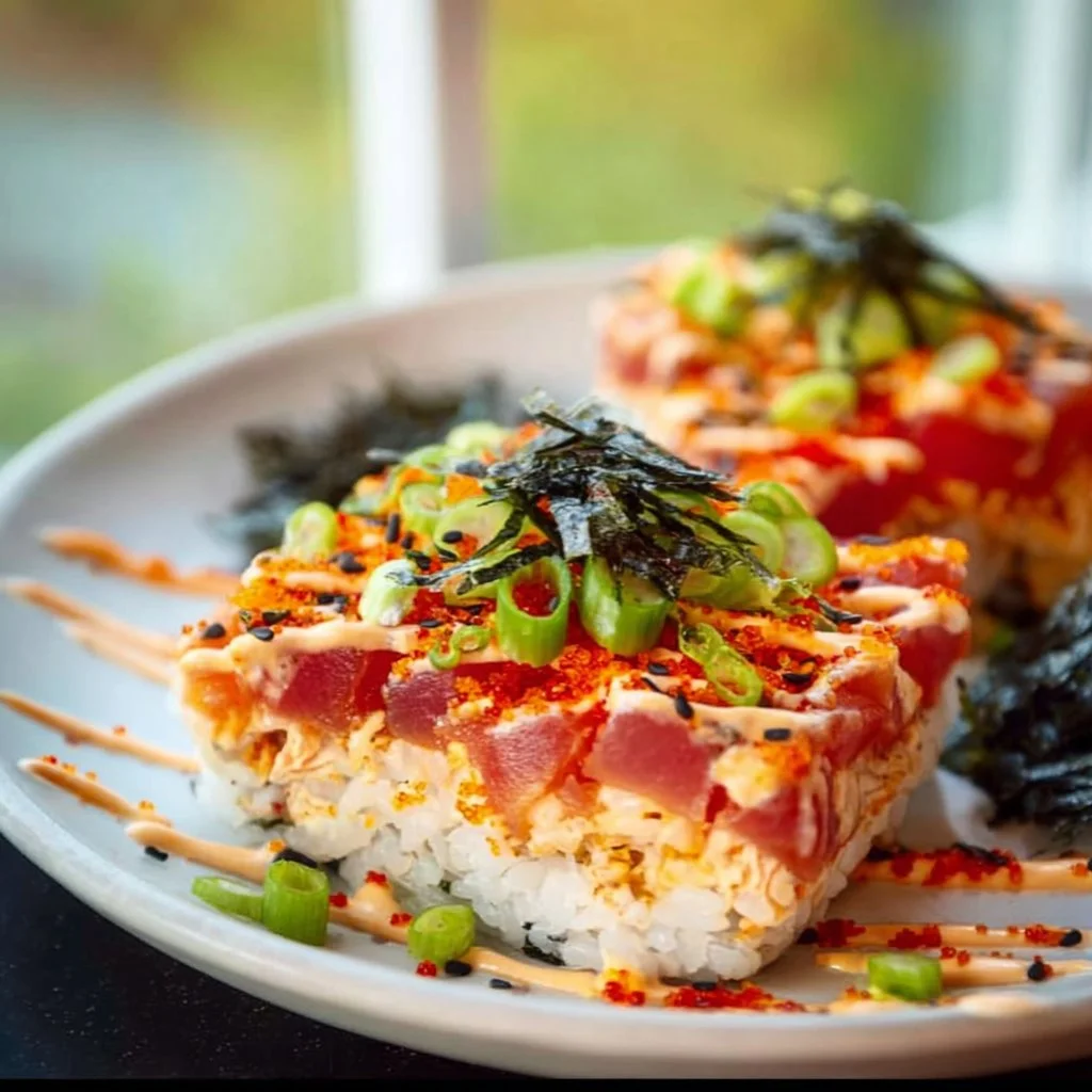 Recette délicieuse de sushi bake avec ingrédients frais et savoureux.