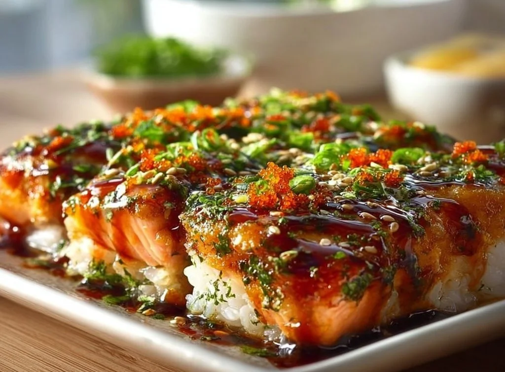 Sushi-bake au saumon épicé, délicieux plat Japonais revisité