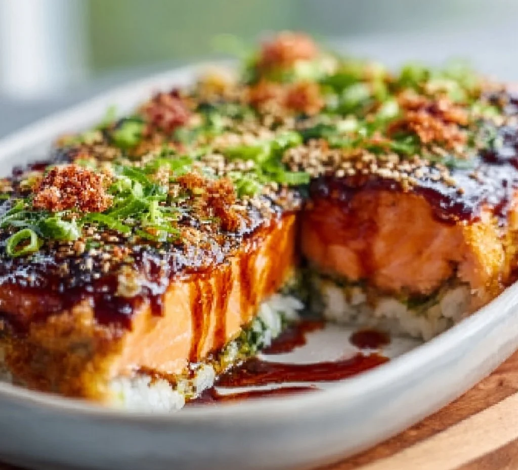 Sushi-bake au saumon teriyaki