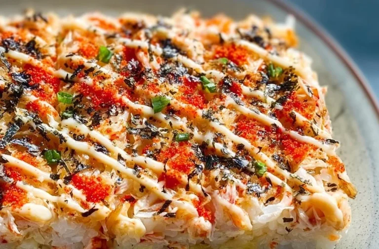 Sushi gratiné au crabe épicé, plat savoureux à base de crabe et sushi