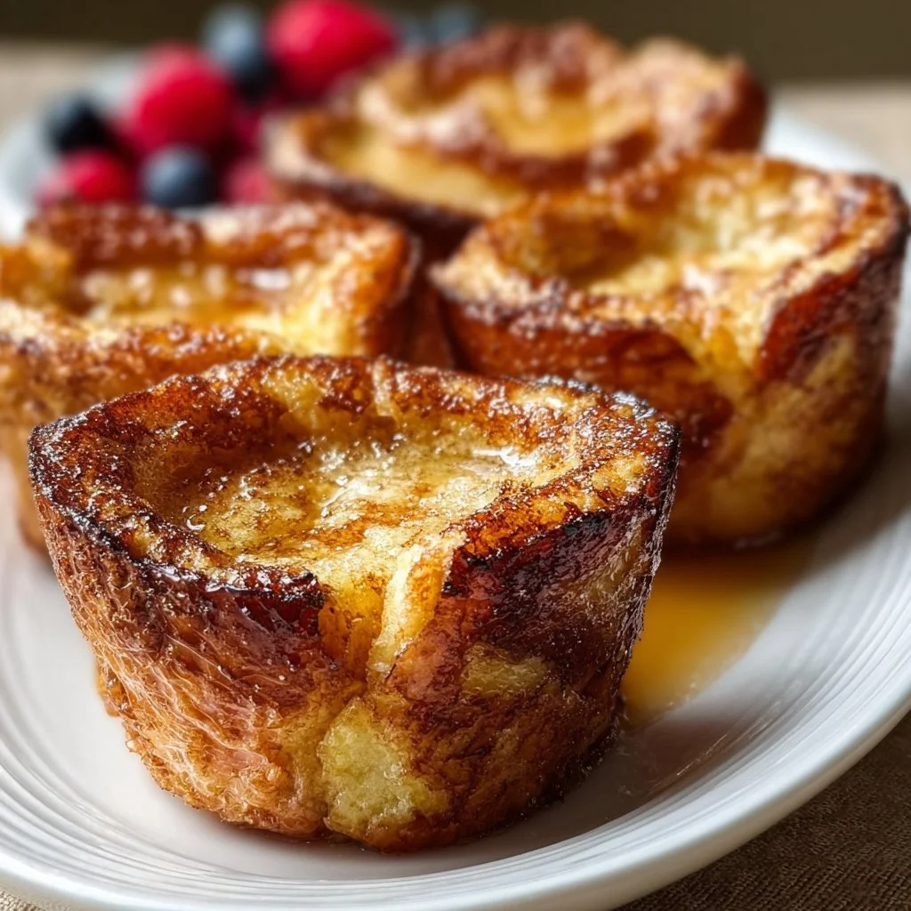 Recette de tasses de pain perdu au four avec ingrédients et étapes de préparation