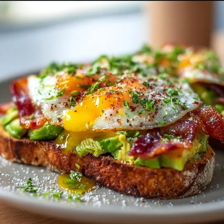 Toast à l'avocat garni de bacon et œufs au plat