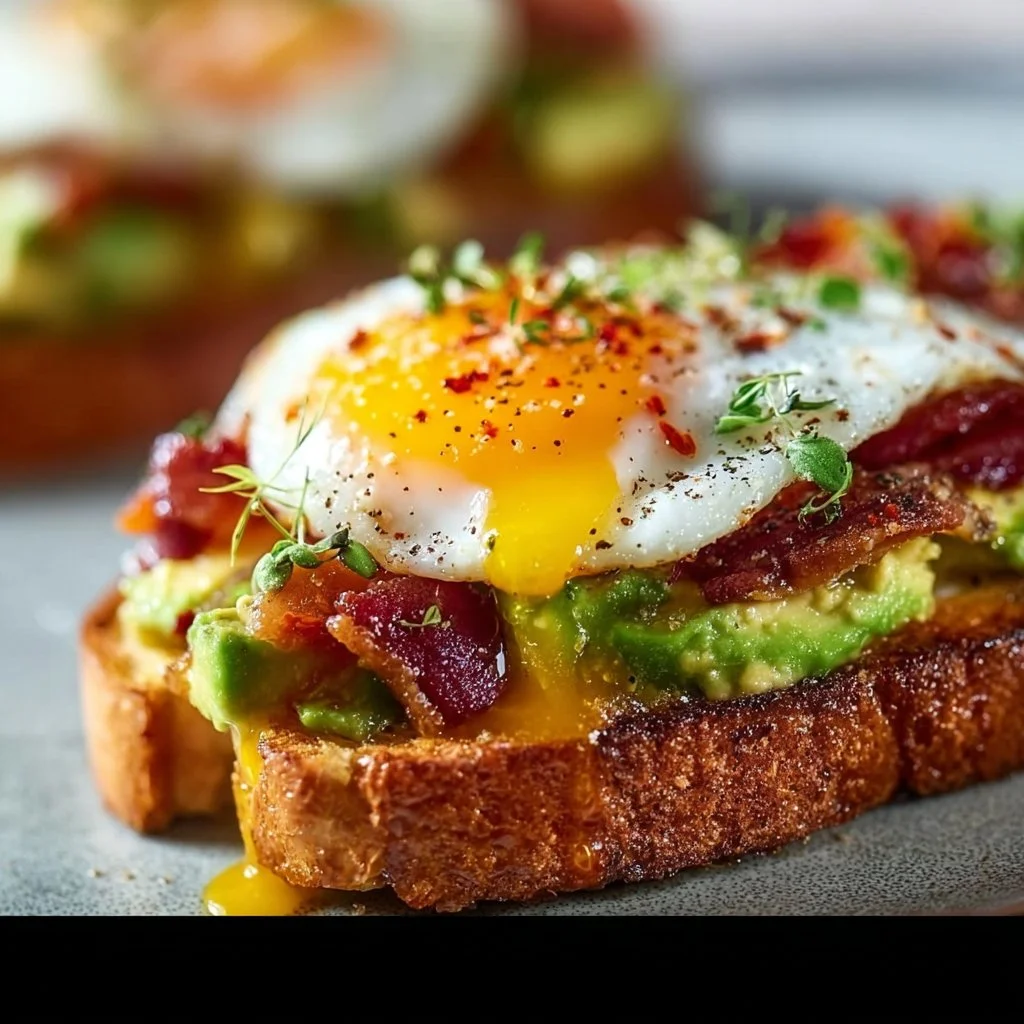 Toast à l'avocat, bacon et œufs