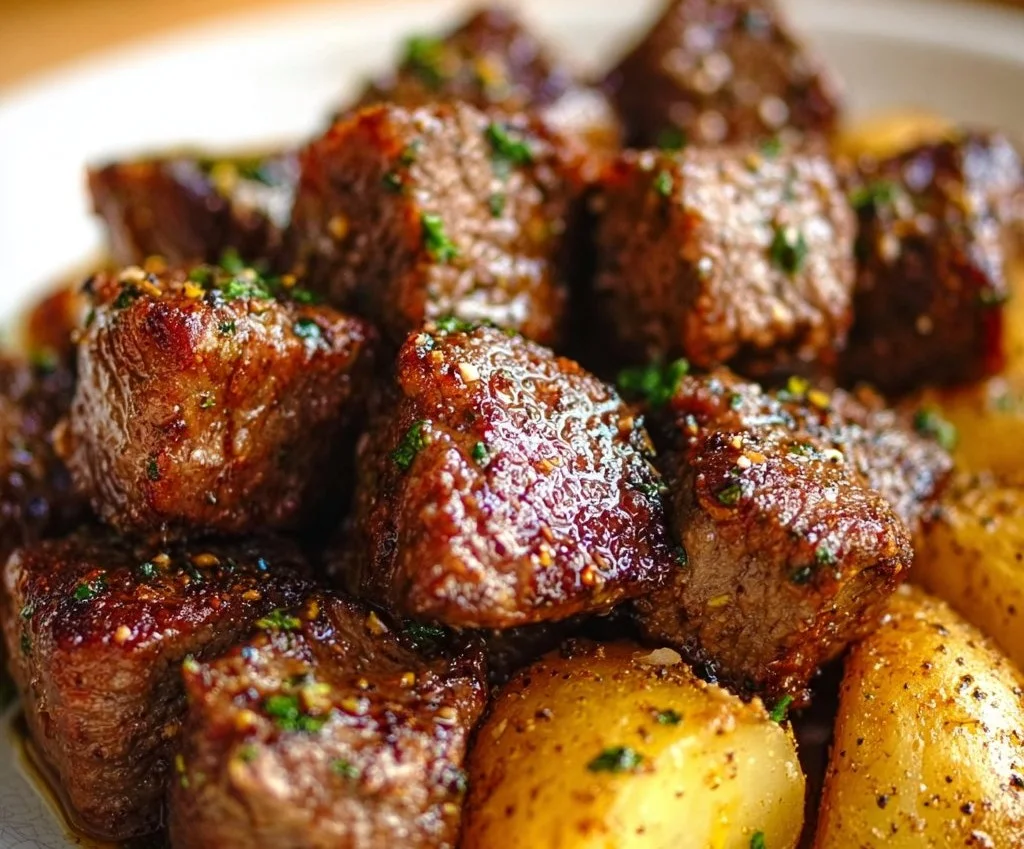 Bouchées de Steak à l’ail et Pommes de Terre Croustillantes