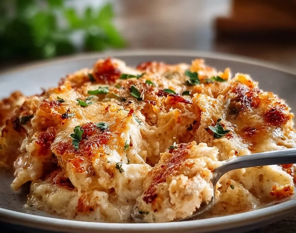 Casserole de poulet au parmesan avec fromage, riche en protéines et savoureuse.