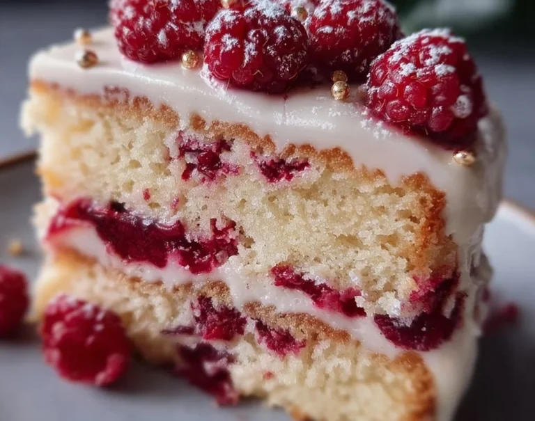 Gâteau framboise-vanille à étages avec miroir, dessert réussi en 5 étapes.