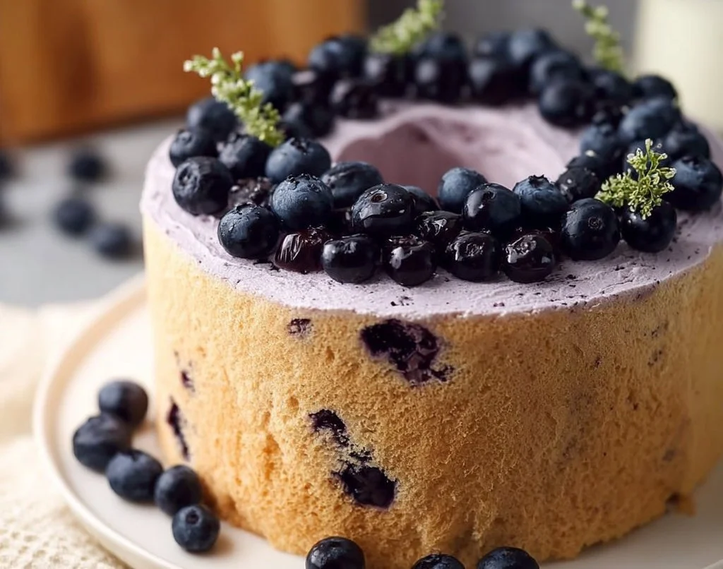 Gâteau chiffon moelleux à la myrtille – dessert léger et savoureux