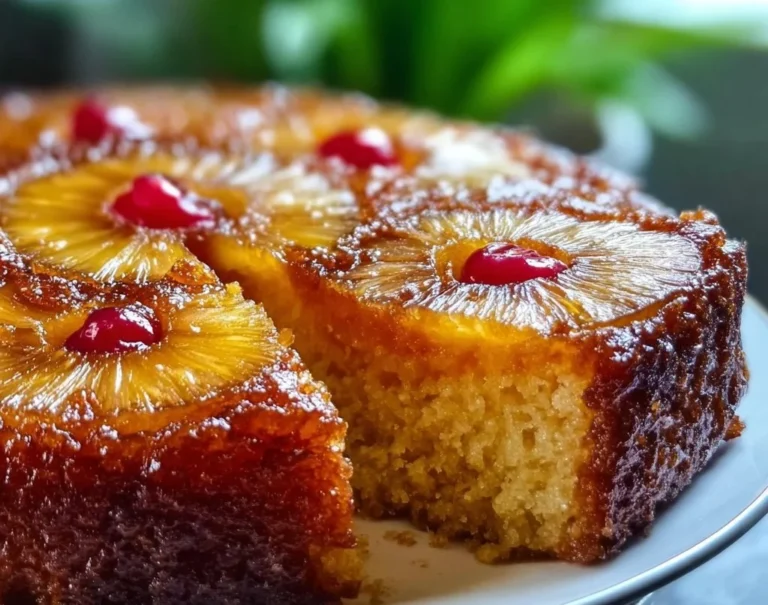 Gâteau inversé à l'ananas avec un caramel doré et des tranches d'ananas