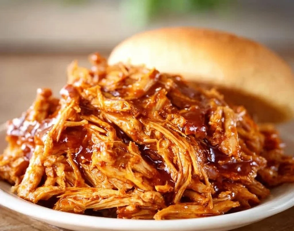 Recette de poulet mijoteuse BBQ - poulet effiloché facile