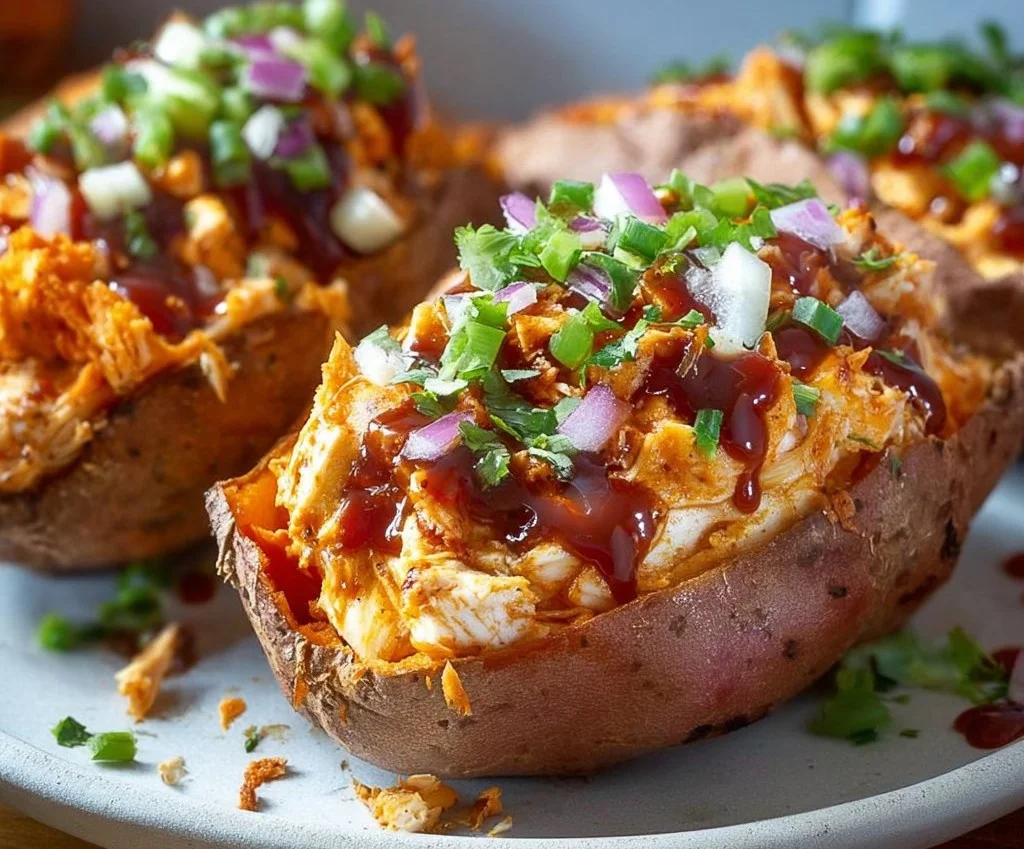 Patates douces farcies au poulet et sauce barbecue