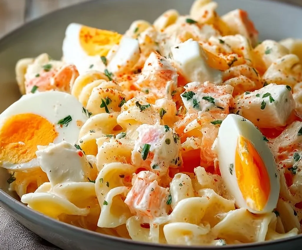 Pâtes en salade au surimi et œufs durs : un classique rapide et gourmand