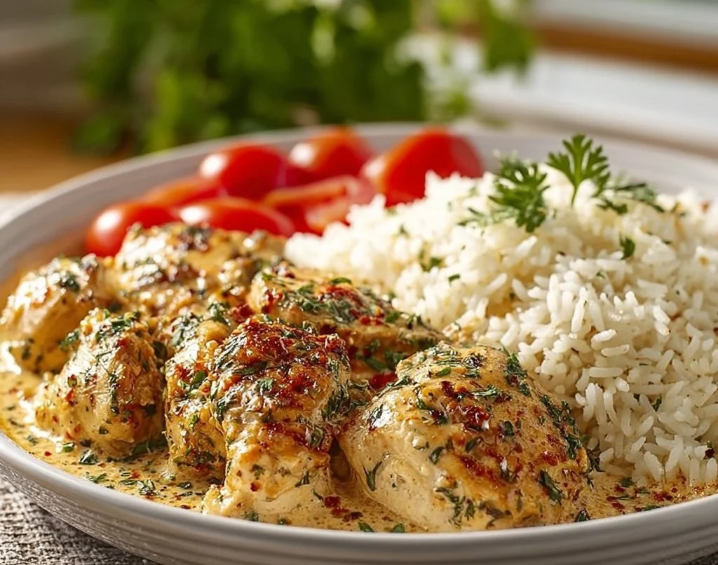 Poulet crémeux sur riz parfumé