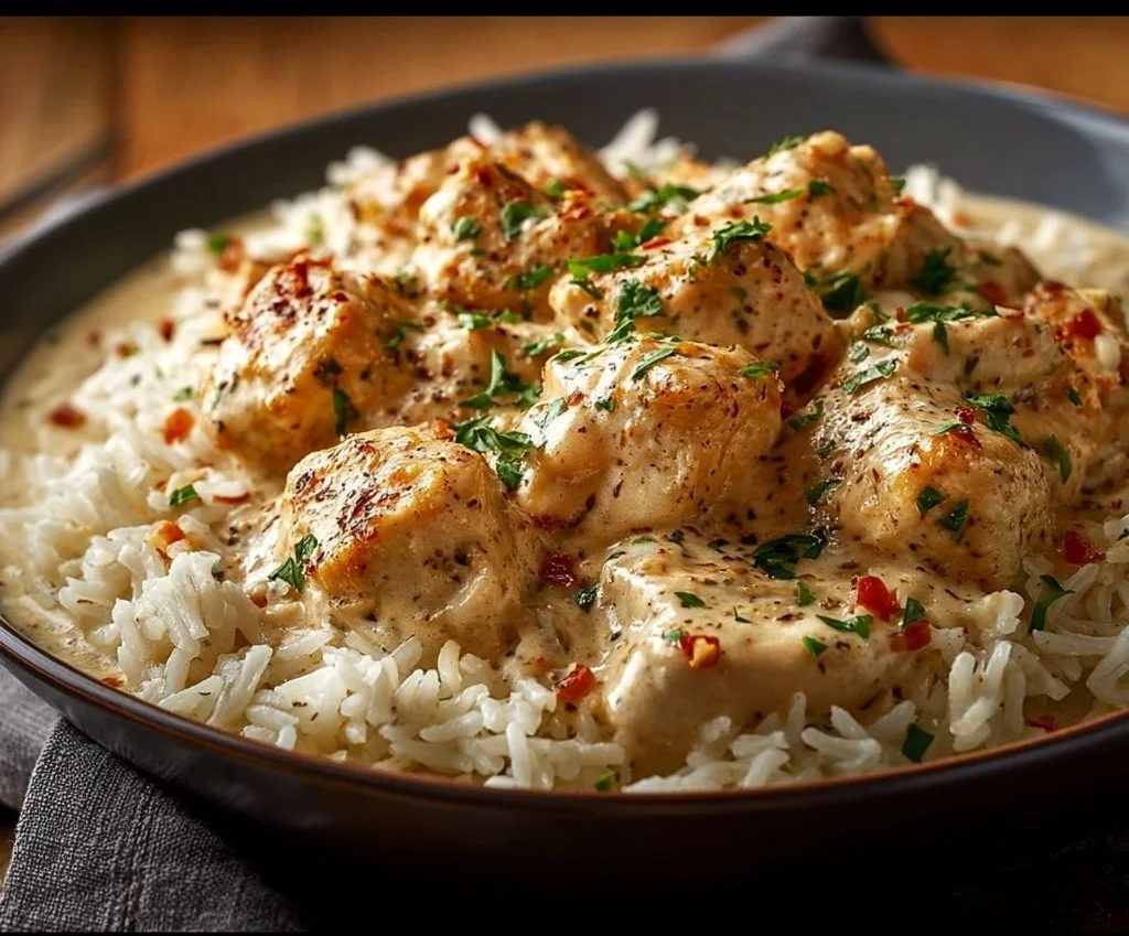 Poulet crémeux sur riz parfumé