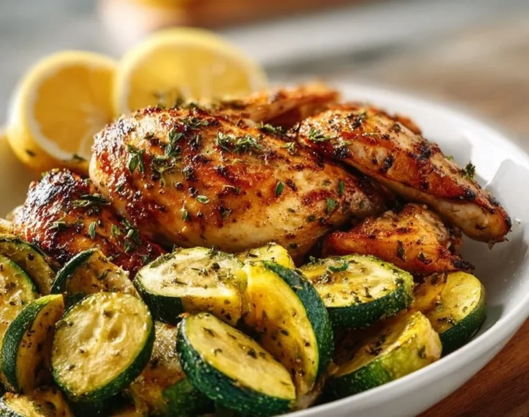 Recette de poulet rôti avec courgettes sautées au citron
