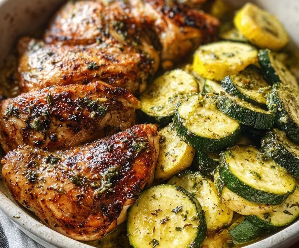Poulet rôti facile avec courgettes sautées au citron