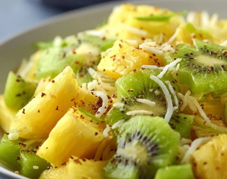 Salade Ananas Kiwi fraîche et colorée dans un bol
