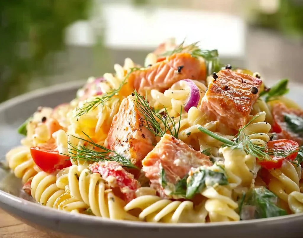 Salade de pâtes au saumon, légère et savoureuse pour l'été