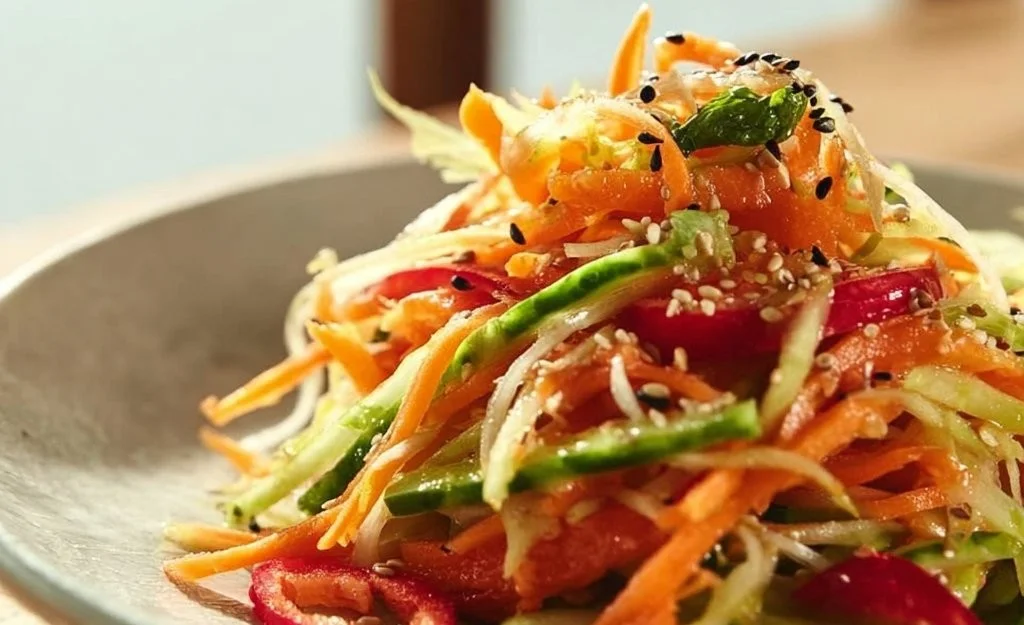 Salade thaï au gingembre et citron vert garnie de légumes croquants