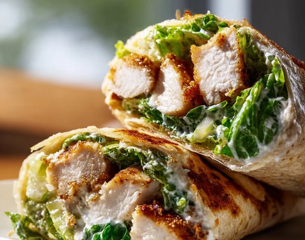 Wraps César au poulet croustillants et crémeux, garnis d'ingrédients frais